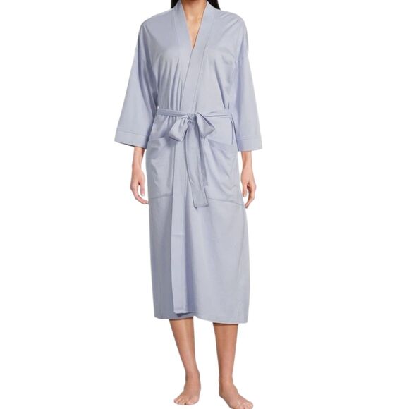 Eileen Fisher Boxy Robe Womens S/M Blue Organic Cotton Sleepwear Loungewear - Picture 2 of 12